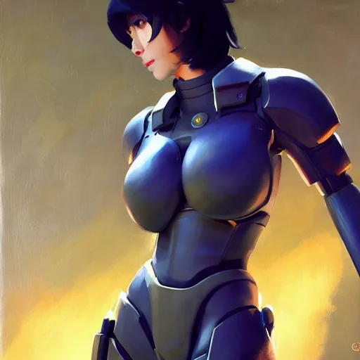 Image similar to greg manchess portrait painting of invisible armored motoko kusanagi as overwatch character, medium shot, asymmetrical, profile picture, organic painting, sunny day, matte painting, bold shapes, hard edges, street art, trending on artstation, by huang guangjian, gil elvgren, ruan jia, greg rutkowski, gaston bussiere