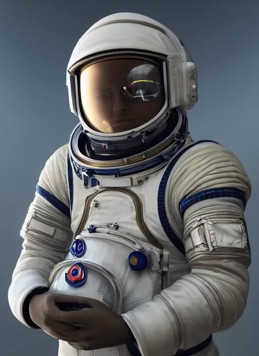 Prompt: cosmonaut portrait, flowers on helmet, black background, sci - fi, futuristic, 8 k, octane render, art style