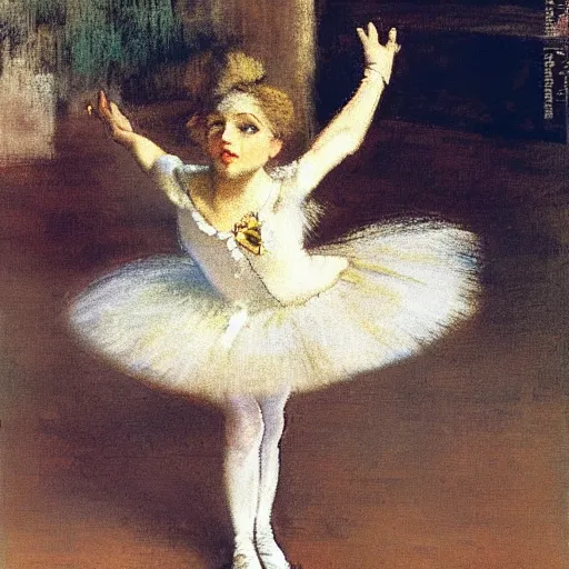 Prompt: a cream-colored Havanese dog performing ballet, by Edgar Degas