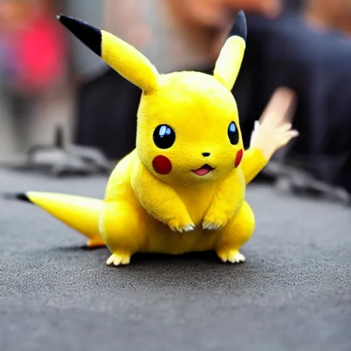 Image similar to a stunning photograph of a pikachu in real life, 8 k hd, incredibly detailed, hd fur, cute mouse pokemon, sent from my iphone ; it has a cold but is happy