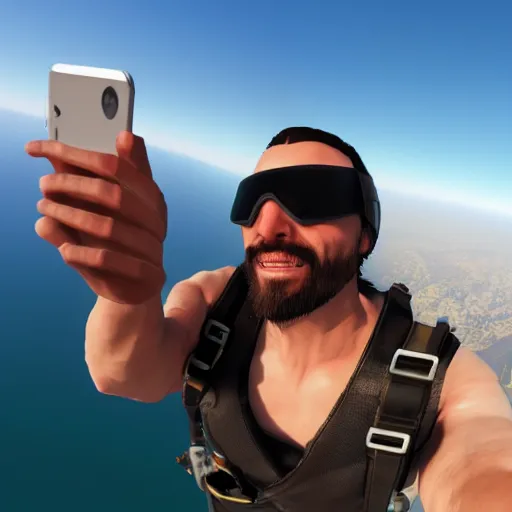 Prompt: jesus taking a selfie while skydiving, gta artstyle, wide shot, dramatic lighting, octane render, hyperrealistic, high quality, highly detailed, HD, beautiful, cinematic, 8k, unreal engine, facial accuracy, symmetrical