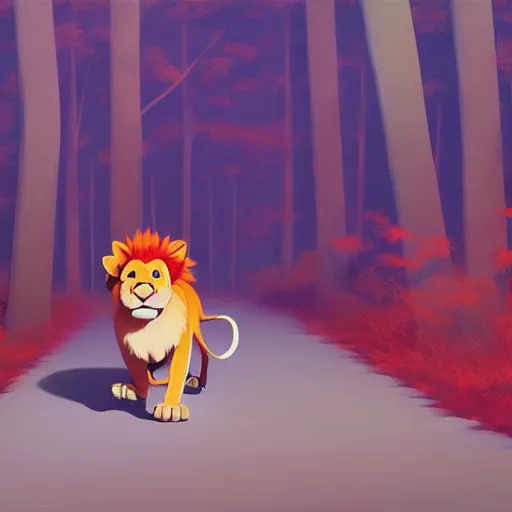 Prompt: goro fujita ilustration a lion walking in the forest, painting by goro fujita, sharp focus, highly detailed, artstation