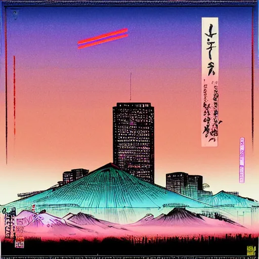 Image similar to synthwave urban grunge, lofi, by hiroshige