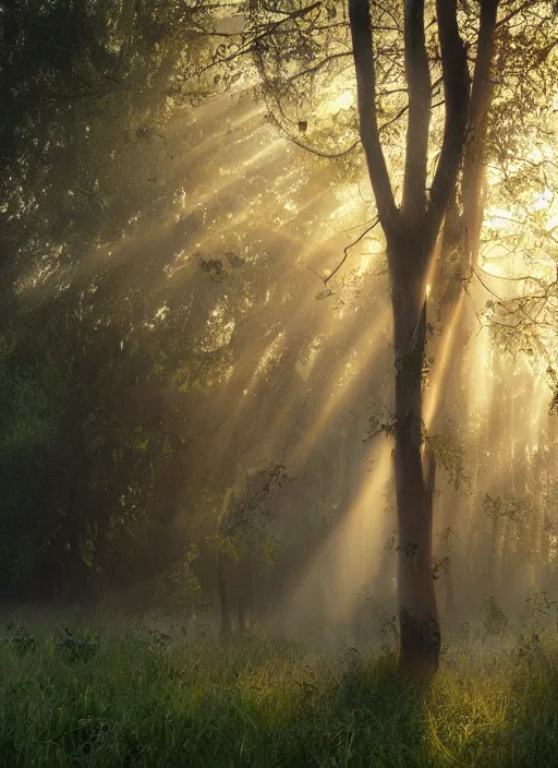 Image similar to misty swamp, hazy fog, sundown golden hour, early morning dance, smile, fireflies and sparkling wisps, rainbow sun rays through trees, Lilia Alvarado, Sophie Anderson, Mark Arian, Bob Byerley, Charlie Bowater, Mark Brooks, Steve Henderson, Justin Gerard, Arthur Hughes, Edward Robert Hughes, Mark Keathley, Victor Nizovtsev, Carlos Shwabe, Ross Tran, WLOP