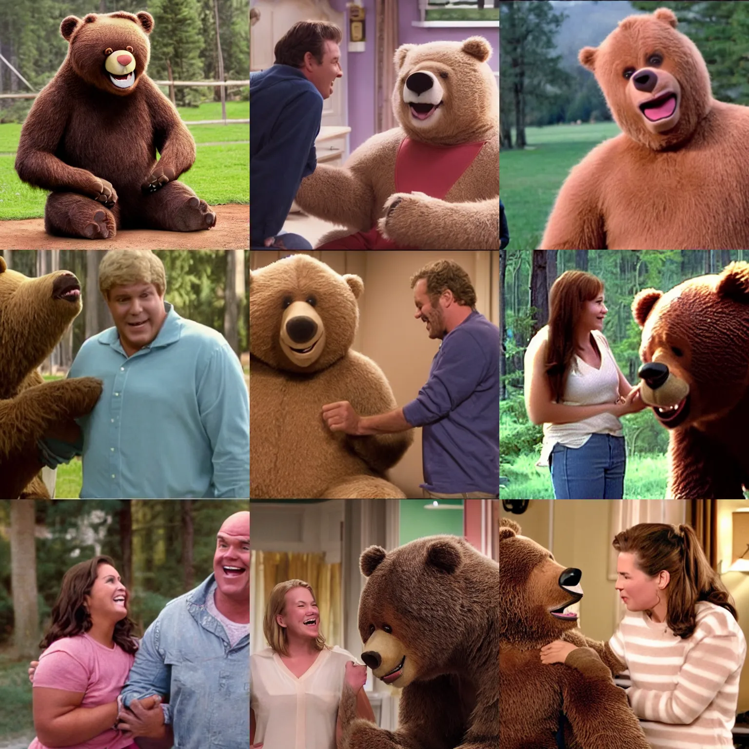 Prompt: Movie Still from Romantic Comedy Reasons to Laugh starring Gentle Ben the Bear