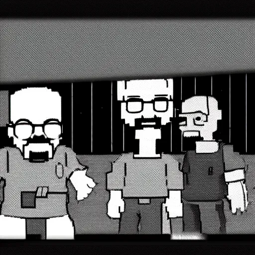 Image similar to battle against walter white in undertale, videogame screenshot, black and white