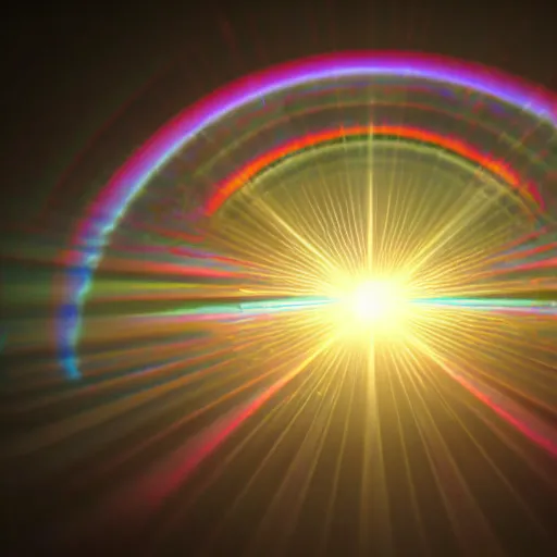 Image similar to a translucent ethereal point of light, rainbow spectrum, lens flare, black background, vfx, 3 5 mm, vhs