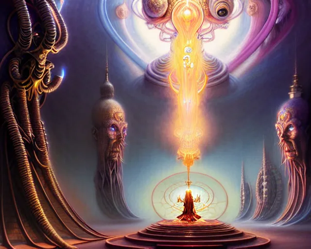 Image similar to the temple of enlightenment, fantasy character portrait made of fractals facing each other, ultra realistic, wide angle, intricate details, the fifth element artifacts, highly detailed by peter mohrbacher, hajime sorayama, wayne barlowe, boris vallejo, aaron horkey, gaston bussiere, craig mullins