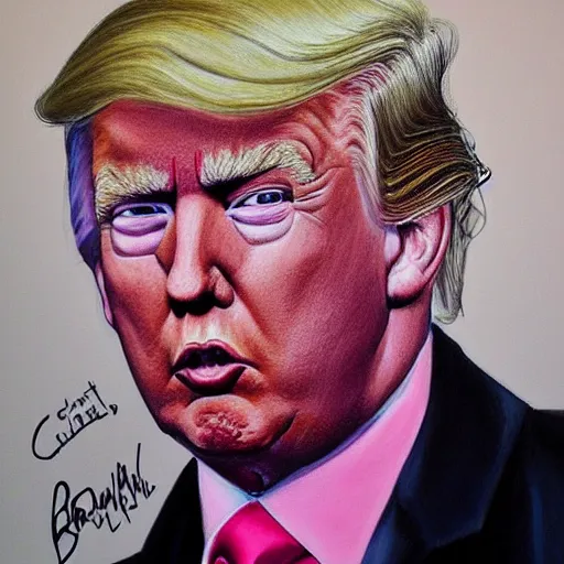 Prompt: painting of donald trump with pink hair portrait charlie bowater style