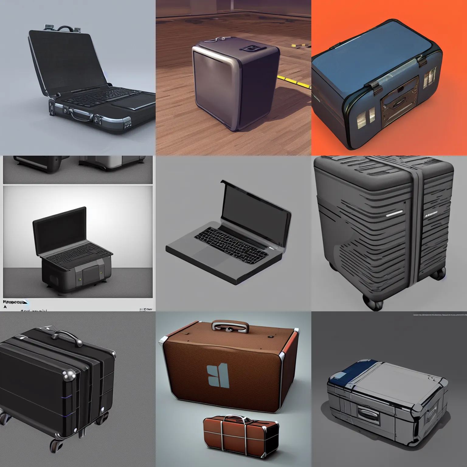 Prompt: a computer that is sitting on top of a suitcase, computer graphics by senior environment artist, featured on polycount, retrofuturism, hard surface modeling, physically based rendering, sketchfab