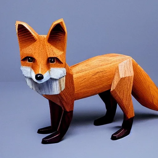 Prompt: a realistic wooden state of a fox