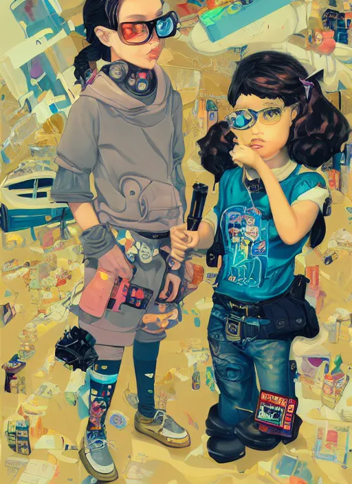 Prompt: beautiful portrait painting of a cute lofi cyberpunk princess girl and her corgi assassin king, by Alessandro Barbucci, Alex Gross, Shin Jeongho, Shohei Otomo, Josan Gonzalez, Kieron Gillen. trending on Artstation, 8k, masterpiece, face enhance, graffiti paint, fine detail, full of color, intricate detail, golden ratio illustration