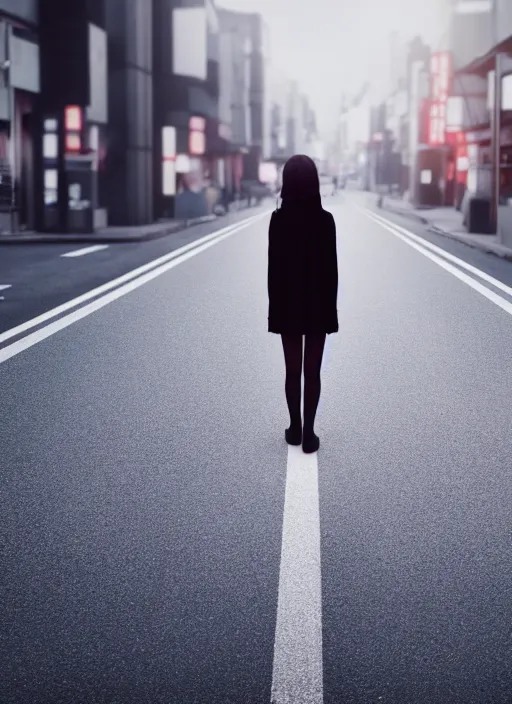 Prompt: headless girl standing in the middle of the tokyo street, photorealistic, canon r 3, symmetry, octane render, unreal engine, dramatic lights