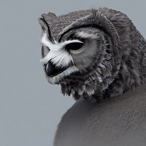 Image similar to a chimera of an owl and a bear, high detail render