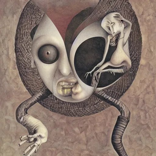 Image similar to spiders who sing and dance like children, by Hannah Hoch, by M.C.Escher, by Santiago Caruso, oil on canvas, beautiful, eerie, surreal, psychedelic