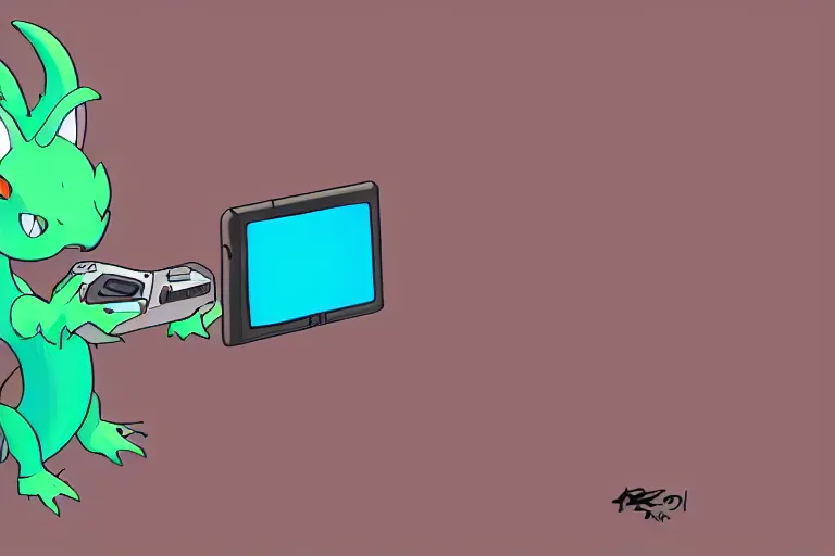 Image similar to an anthropomorphic dragon playing on the gameboy, 4 k, hd, digital art