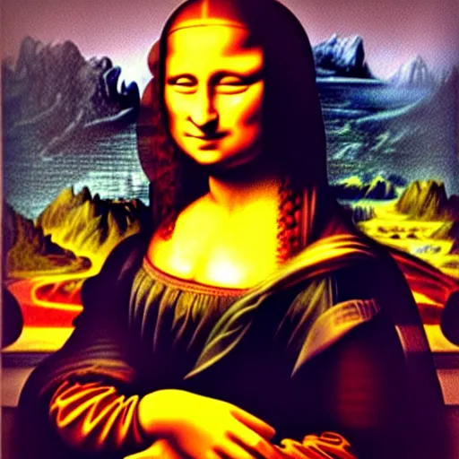 Image similar to Mona Lisa painting holding a mossberg shotgun. Photoreal