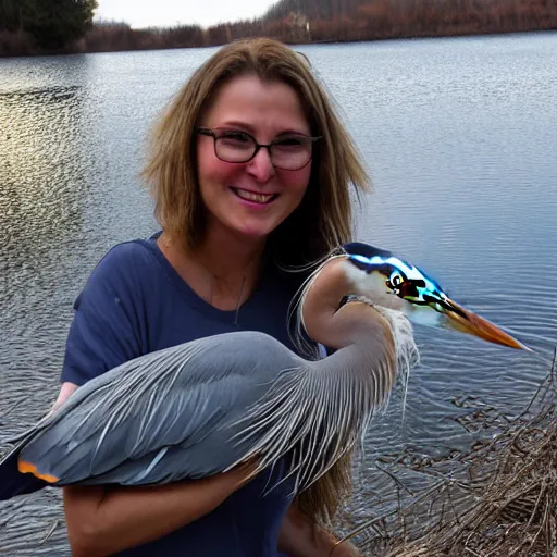 Image similar to woman holding a great blue heron