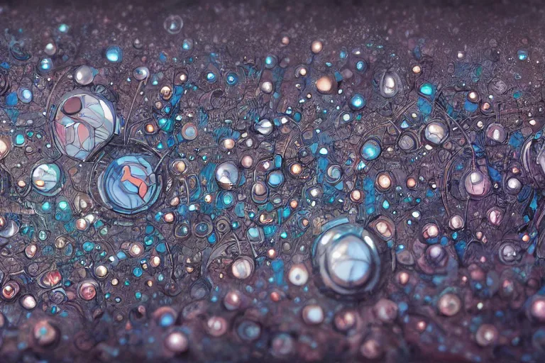 Prompt: macrophotography of a droplet of nanobots in the style of Jin Kagetsu and James Jean, highly detailed, sharp focus, intricate concept art, digital painting, ambient lighting, 4k, trending on artstation