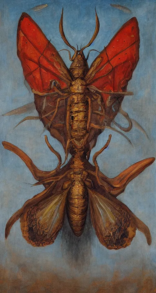 Prompt: bosch painting of a giant moth god of fire, apocalyptic