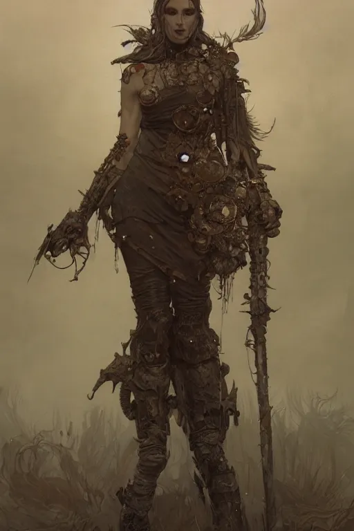 Image similar to a full body portrait of a beautiful post apocalyptic offworld nordic necromancer reposed by the mud pits, intricate, elegant, highly detailed, digital painting, artstation, concept art, smooth, sharp focus, illustration, art by krenz cushart and artem demura and alphonse mucha