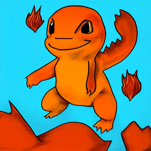 Image similar to sketch of a blue charmander ~ water powers ~ realistic ~ trending ~ ocean background ~