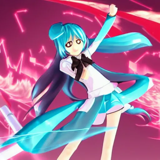 Prompt: Hatsune Miku getting vaporized by a nuclear explosion