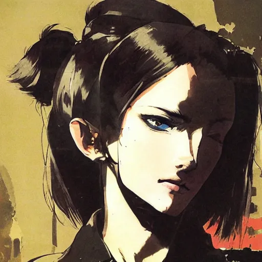 Image similar to regal - looking woman with pigtails, yoji shinkawa