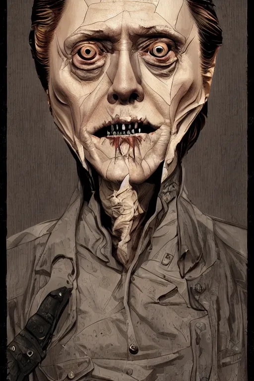 Image similar to christopher walken in sleepy hollow, full body, big two toned eyes, teeth gritted, horror, intricate details, cinematic, epic, realistic, anatomy, tomer hanuka, uplight, artstation, photorealistic, scary