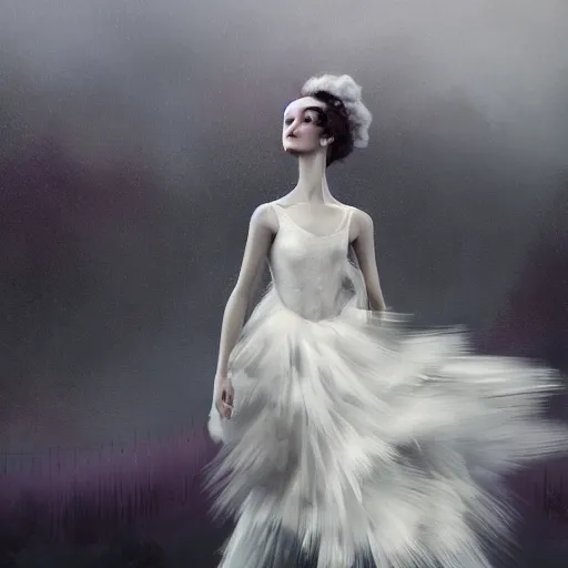 Prompt: picture generation, soft painting curiosities carnival, beautiful prima ballerina in full long dress, accurate features, focus, very intricate ultrafine details, black white purple volumetric clouds, award winning masterpiece, octane render 8 k hd, tom bagshaw artstyle