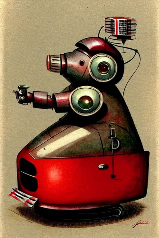Image similar to ( ( ( ( ( 1 9 5 0 s retro future android robot fat robot mouse red wagon. muted colors., ) ) ) ) ) by jean - baptiste monge,!!!!!!!!!!!!!!!!!!!!!!!!!