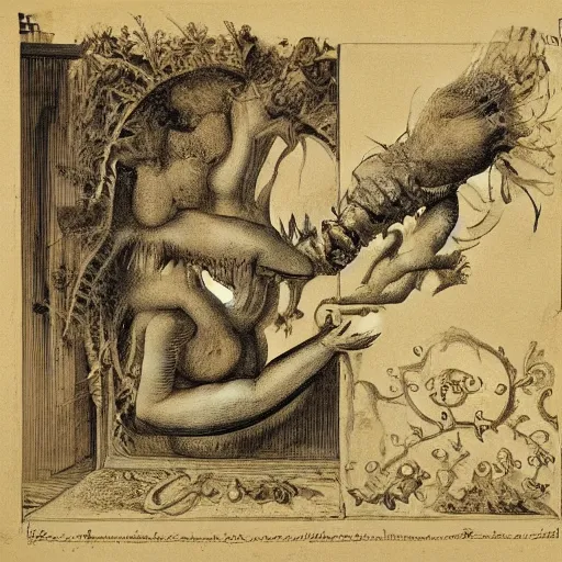 Image similar to whimsical freaky creature sings a unique canto about \'as above so below\' being ignited by the spirit of Haeckel and Robert Fludd, breakthrough is iminent, glory be to the magic within