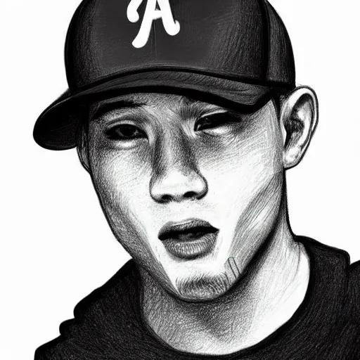 Image similar to a drawing of a person wearing a baseball cap, digital art by Yi Insang, featured on instagram, digital art, art on instagram, art, masterpiece