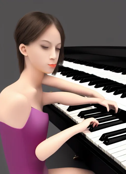 Image similar to 3 d render gril playing piano, 4 k, high quality, sharp fucos