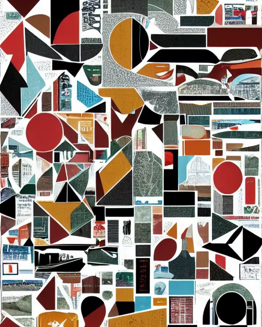 Prompt: A collage of Twin Peaks, mid-century modern, made of random shapes cut from magazines