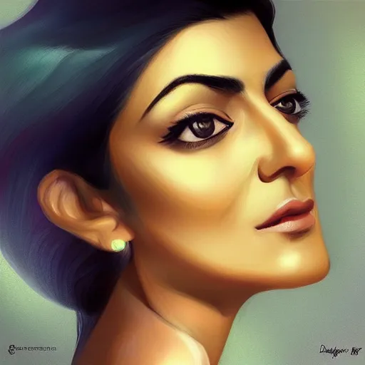 Image similar to “A dreamy masterpiece portrait of Sushmita Sen , artstation”