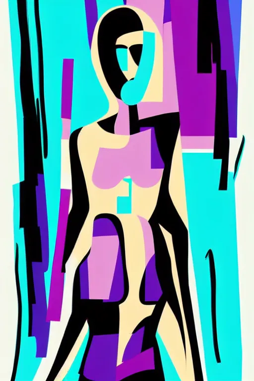 Image similar to vector style the abstract painting of an image of a lady artistic flat illustration, cyber punk minimal figure art, soft colors mono chromatic, art in the style of Bryen Frost