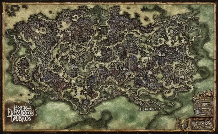 Prompt: Haunted dungeon map, D&D map