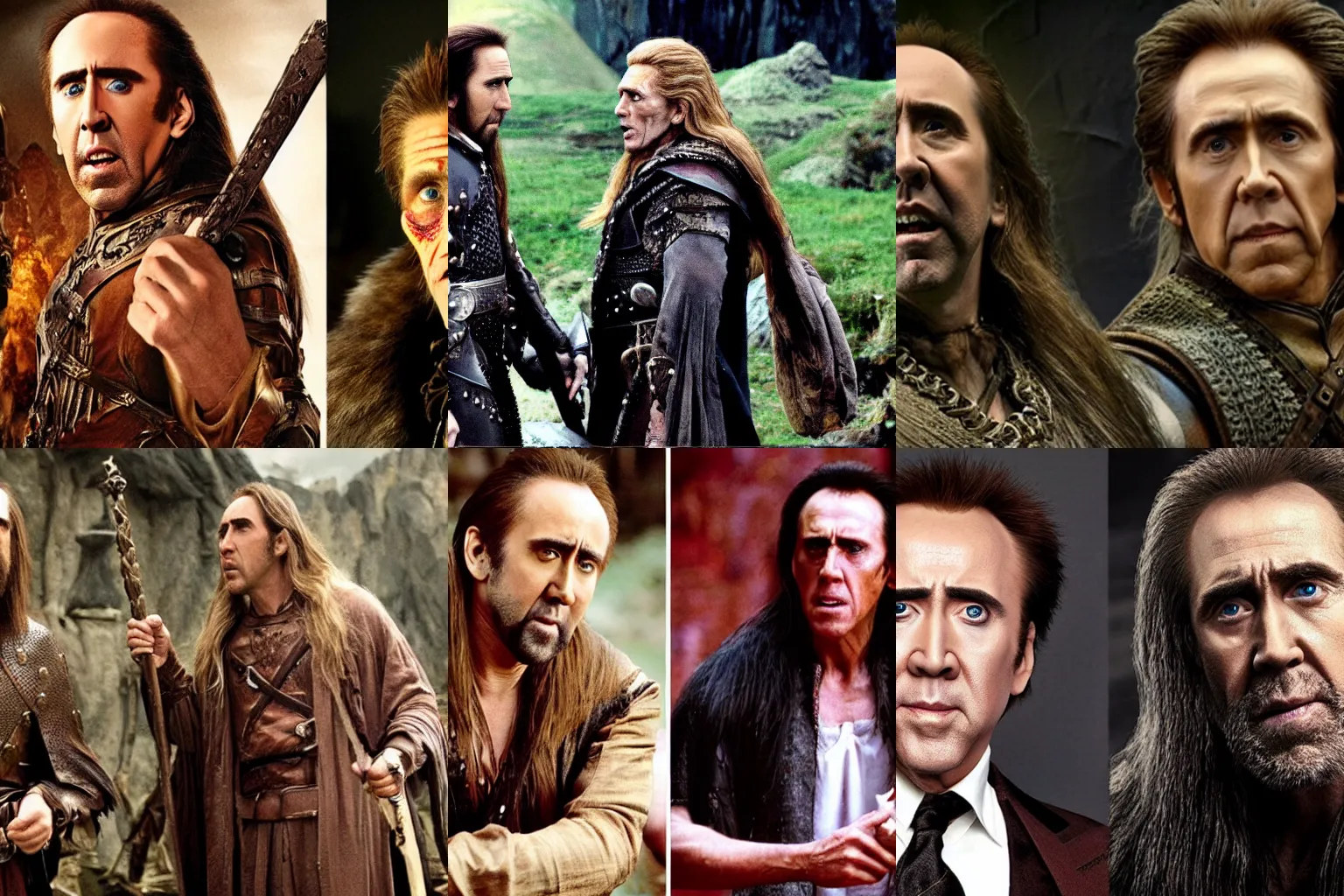 Prompt: Nicolas Cage and Willem Dafoe in middle Earth