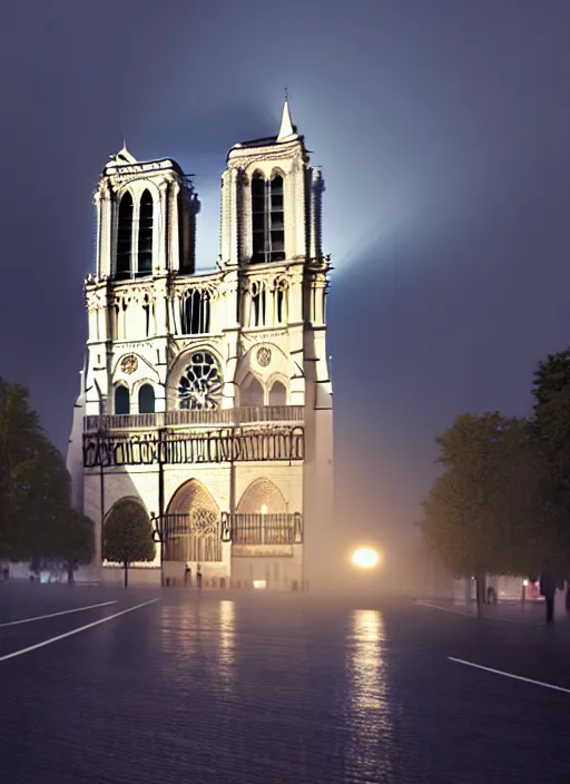 Image similar to contemporary notre dame by bjarke ingels group, modern architecture, contemporary, 4 k, octane render, concept art, trending on artstation, unreal 5, volumetric lights, masterpiece