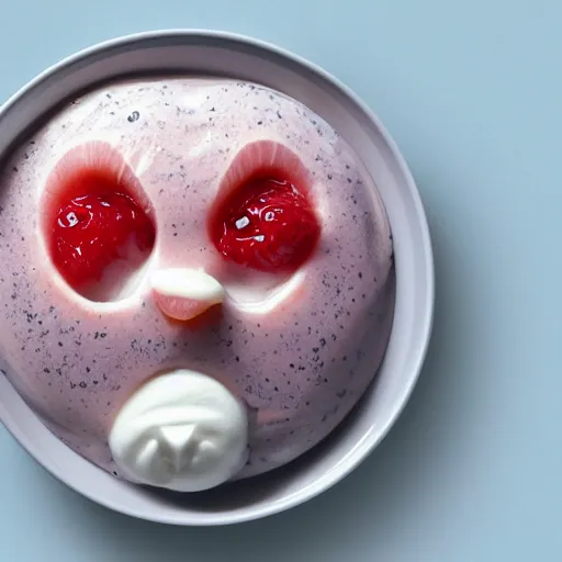 Image similar to a yogurt with a face