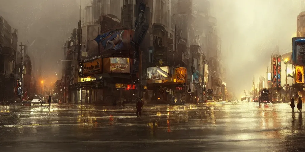 Prompt: hollywood boulevard hit by a biblical flood during a storm, dramatic lighting, beautiful, stunning landscape artwork by artgerm, rutkowski, wlop featured on artstation, cgsociety, behance hd