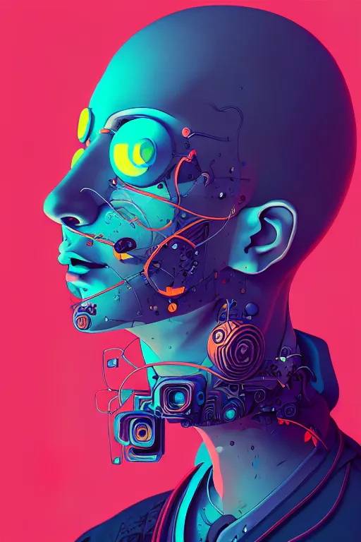 Image similar to abstract portrait, cyberpunk art, floating detailes, very detailed face, leaves by miyazaki, colorful palette illustration, kenneth blom, mental alchemy, james jean, pablo amaringo, naudline pierre, contemporary art, hyper detailed