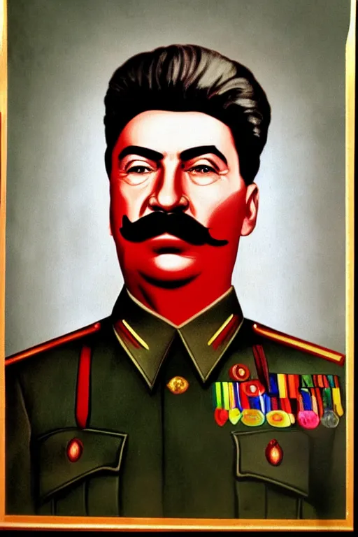 Image similar to joseph stalin portrait, but pig head inustead stalin's head photo in color