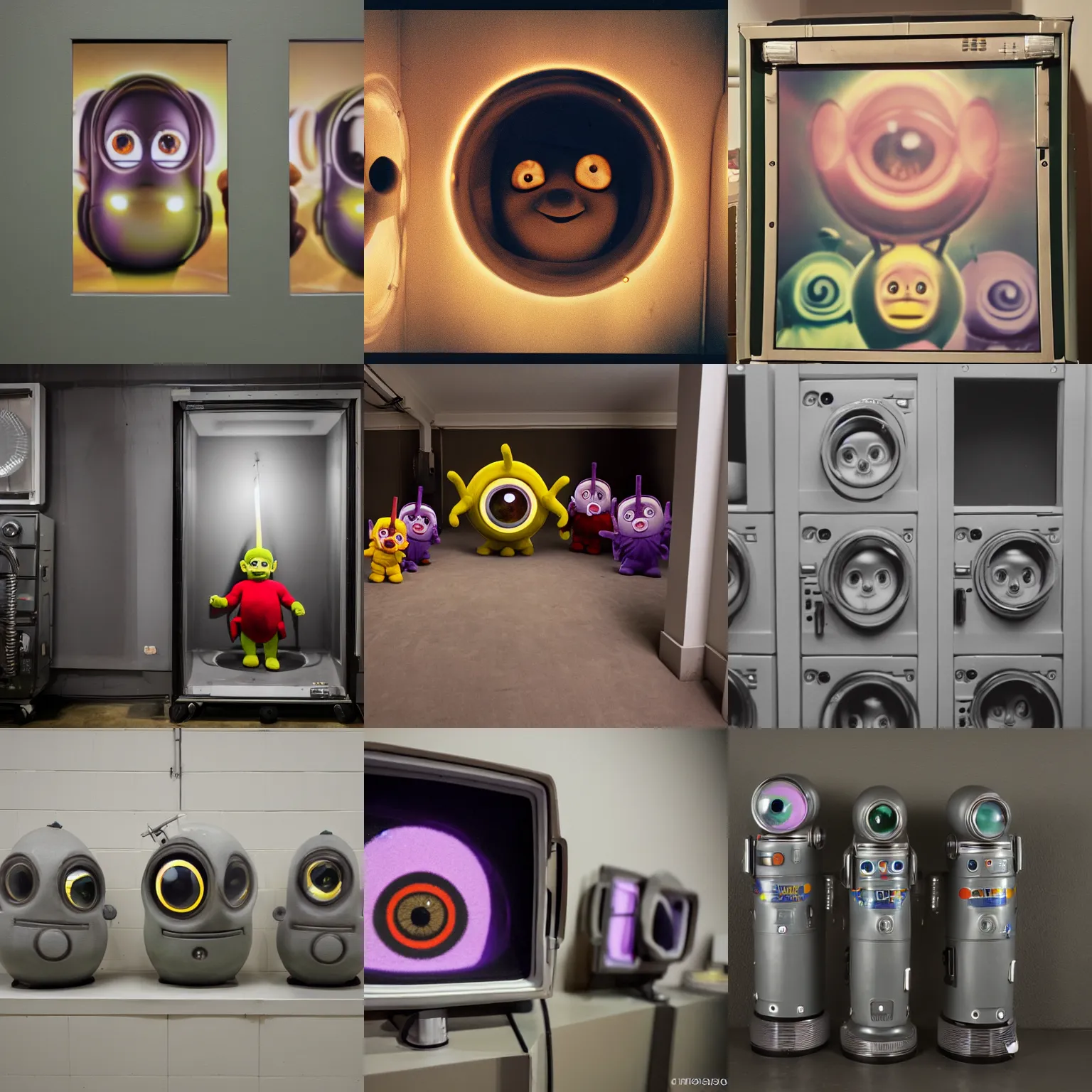 Prompt: big eyed teletubbies in the backrooms, 8k, graflex
