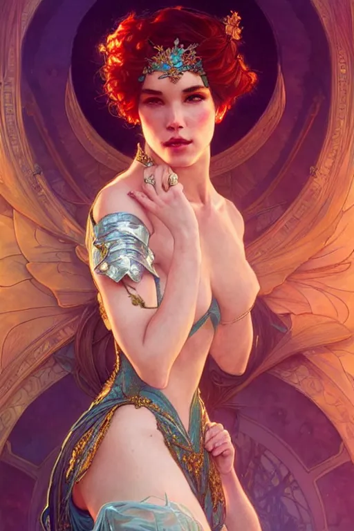 Image similar to Halsey as a princess, fantasy, intricate, elegant, highly detailed, digital painting, artstation, concept art, matte, sharp focus, illustration, art by Artgerm and Greg Rutkowski and Alphonse Mucha