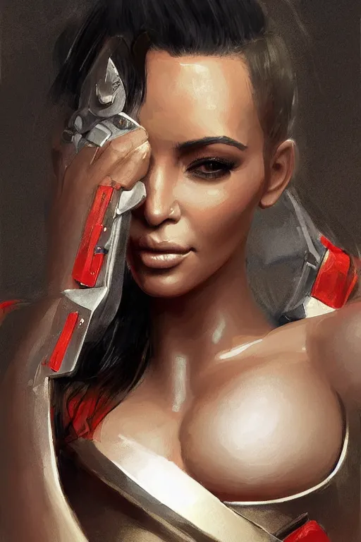 Prompt: a professionally painted portrait of Kim Kardashian, clothed in military armor, intricate, elegant, digital painting, trending on Artstation, concept art, smooth, sharp focus, illustration, from Metal Gear by Ruan Jia and Mandy Jurgens and Artgerm and William-Adolphe Bouguerea, award winning