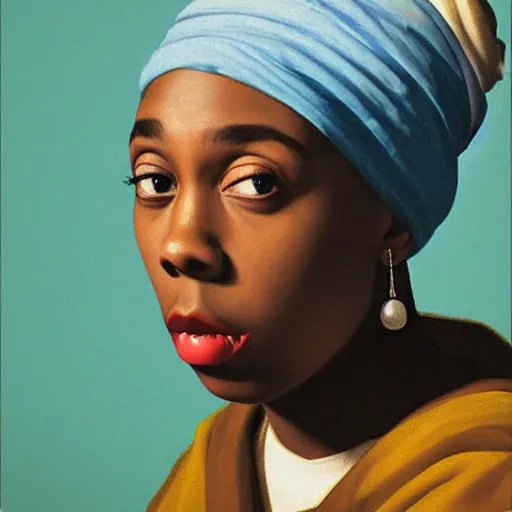 Image similar to tyler the creator as girl with a pearl earring