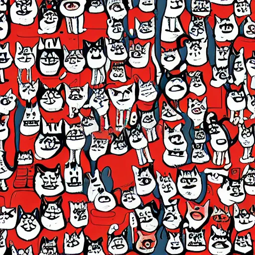 Prompt: where's waldo illustration of cats