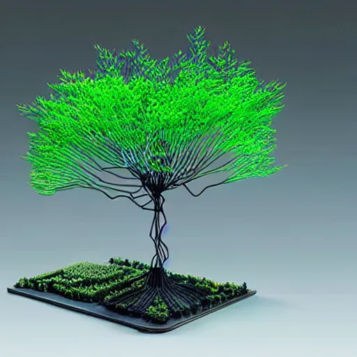 Image similar to a machine that makes wire trees automatically, intricate, highly detailed, photorealistic, sleek, automated